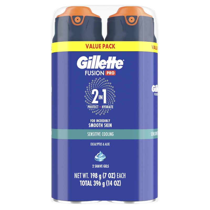 Gillette PRO Shaving Gel For Men Cools To Soothe Skin And Hydrates Facial Hair, TWIN PACK - Total 14oz, ProGlide Sensitive 2 in 1 Shave Gel