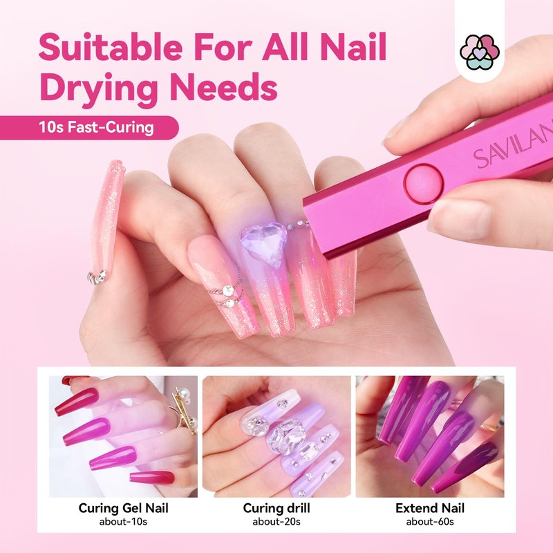 SAVILAND Handheld U V Nail Lamp: Mini Cordless Flash Cure Nail Light for Gel Polish with 2 Timer Settings 20/60s & LCD Display, Rechargeable USB U V Light Flash Cures All Soft Gels for Home Salon Use