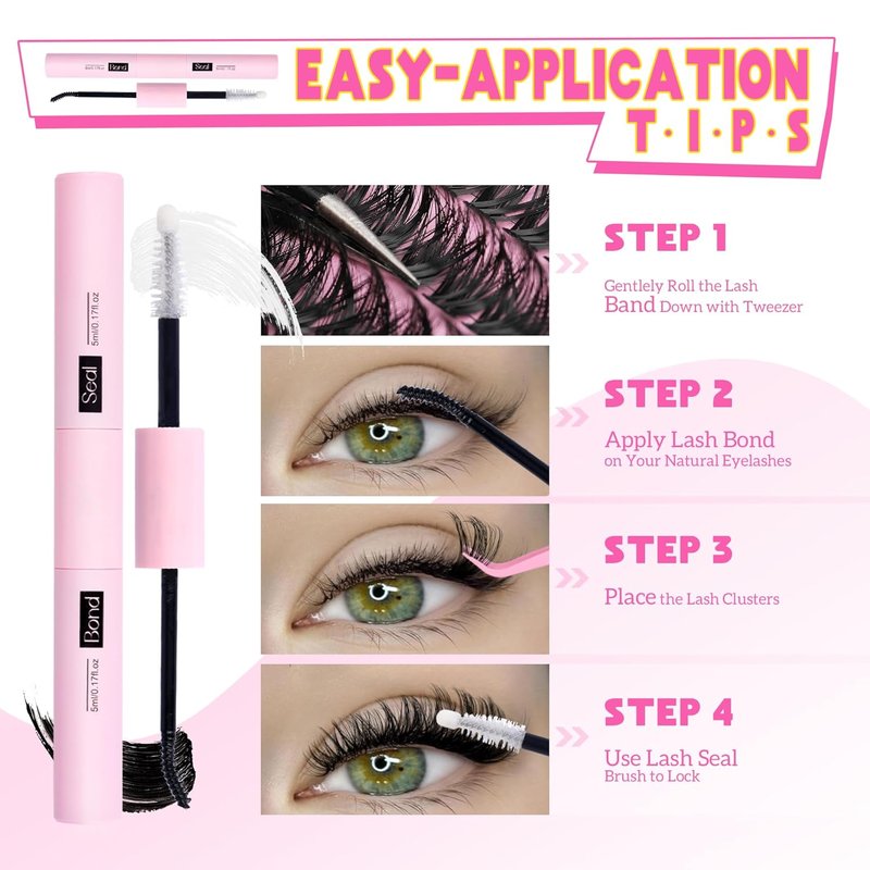 DIY Eyelash Extension Kit D-Curly Wispy Volume Lash Clusters Individual Lashes Lash Extension Kit with Lash Bond and Seal Applicator Tool for Self Application at Home (80P-280Pcs-Mix10-16mm-0.07D)