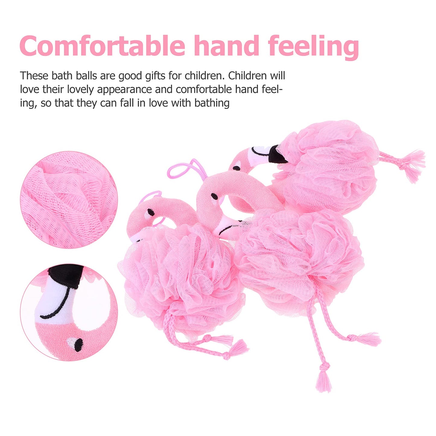 Beaupretty Flamingo Bath Balls for Kids 3-Pack Cartoon Bath Flowers Soft Shower Sponges Gentle Skin Massage Home Tool 10.23X4.72X3.54In