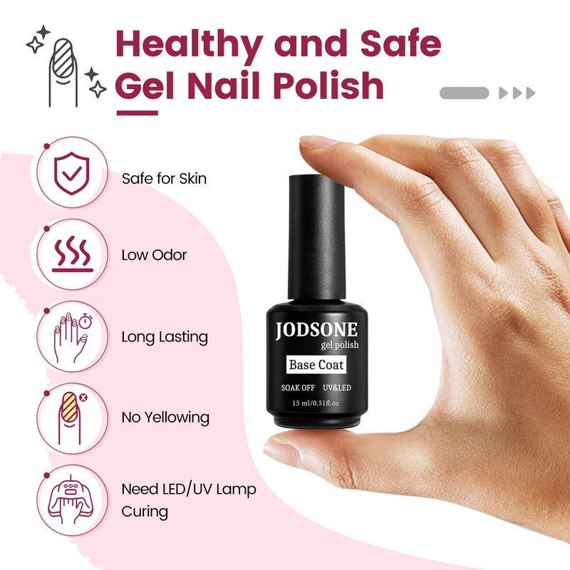 JODSONE Base Coat Gel Nail Polish - Quick Drying, Durable, Soak Off | 15ML Clear Glossy Finish