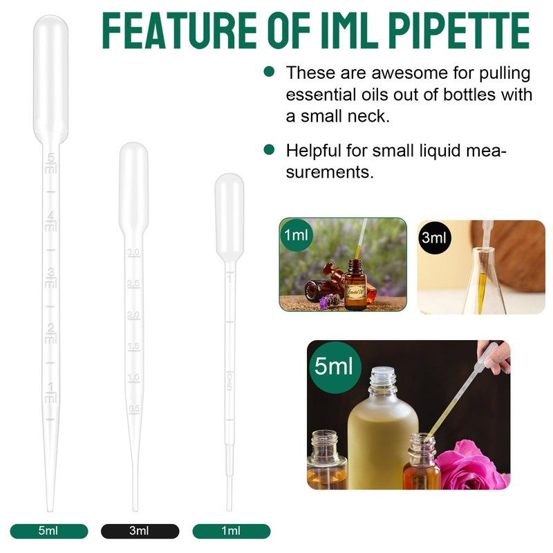 moveland 25Pcs 1ML Pipettes Dropper - Disposable Pipettes Plastic Dropper for Lab Science, Essential Oil, DIY Art, Medicine - Excellent Suction Without Leakage