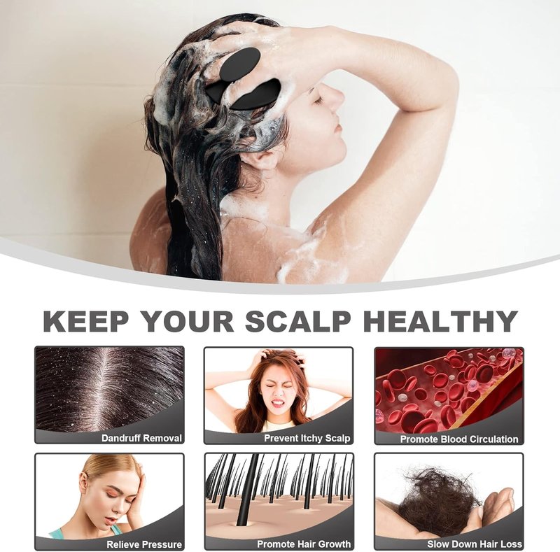 Meartchy Silicone Scalp Massager - Hair Growth & Dandruff Removal Brush | Soft Bristles for Wet/Dry Care (Black)