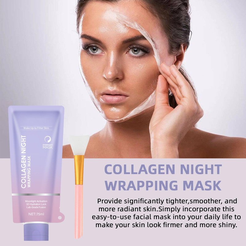 Collagen Night Wrapping Mask | Overnight Peel Off Facial Mask for Deep Hydration & Skin Firming | Reduces Sagging & Dullness, Moisturizes & Tightens | Includes Brush | Anti-Aging Skin Care (1pc)