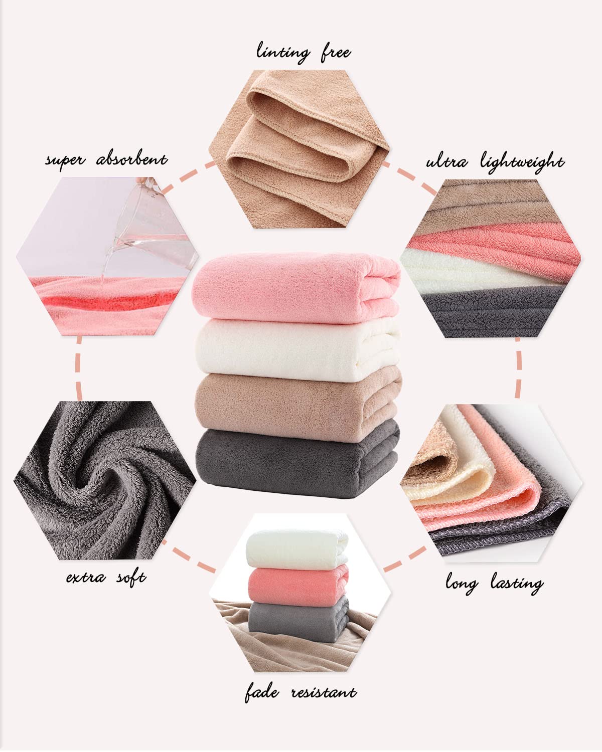 Lumimi Towels 4 Piece Soft Microfiber Bath Towel Set Salon Gym Yoga Travel Super Absorbent Lightweight Quick Dry and Durable, 55" L x 27" W, 4 Pack Multicolour Red