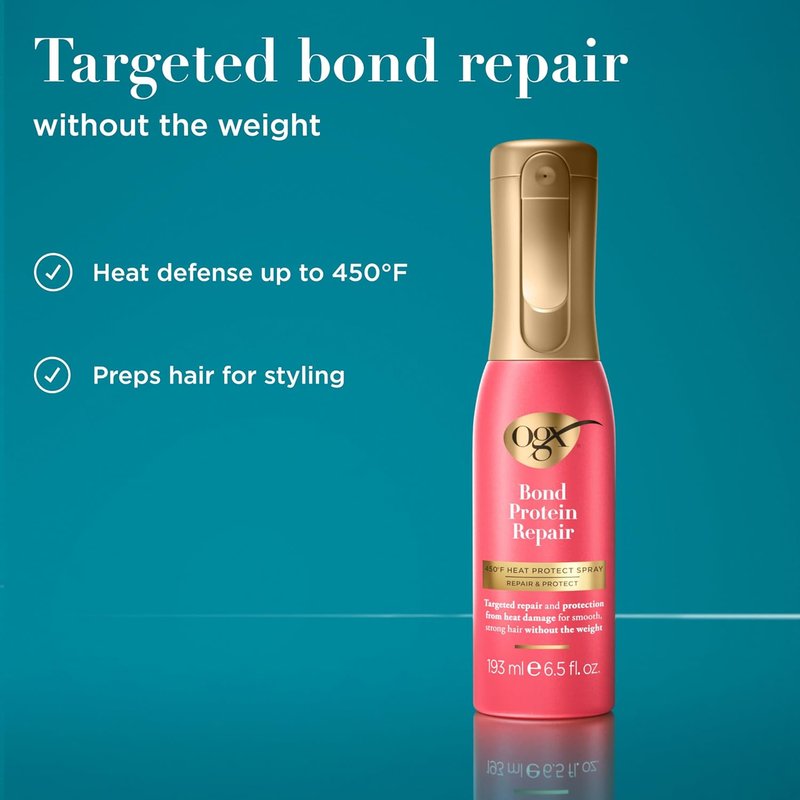 OGX Repair & Protect Bond Protein Heat Protect Spray - Weightless Damage Defense for All Hair Types | 6.5 fl. oz