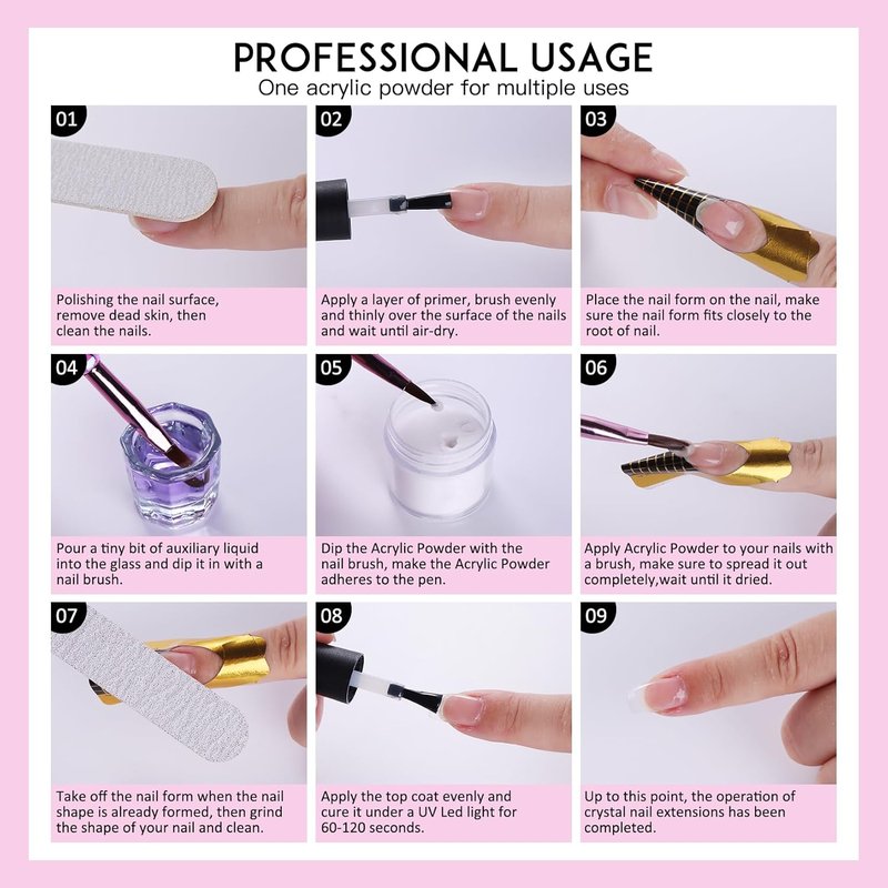 Skiennix Acrylic Nail Kit - 20g Clear White Pink Powder & Liquid Set for Beginners | Professional Tools for Home & Salon