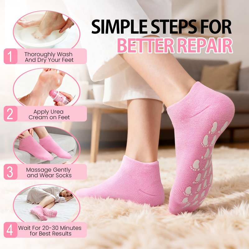 Silicone Moisturizing Socks with Foot Cream- 2 in 1 Gel Socks & Foot Cream for Dry Feet, Foot Care Moisturizing Socks for Dry Cracked Feet Women