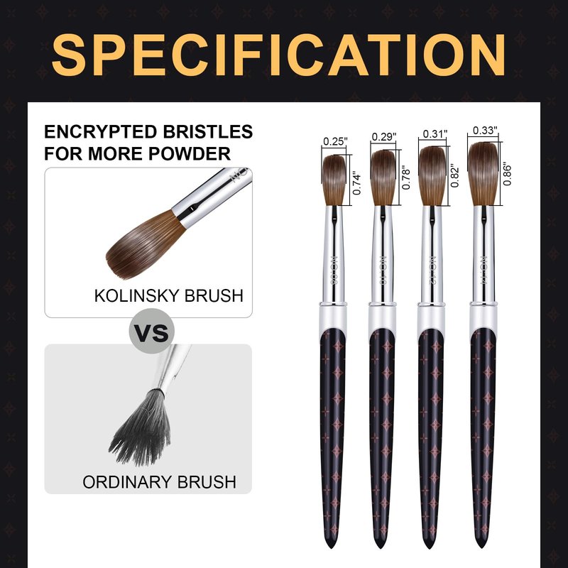 Shine Chance 2Pcs Acrylic Nail Brushes Set, 100% Pure Kolinsky Size 10 Nail Art Brush & Small Clean Up Brush, Art Design & Polish Mistake Cleaning Manicure Tools for Women Acrylic Application