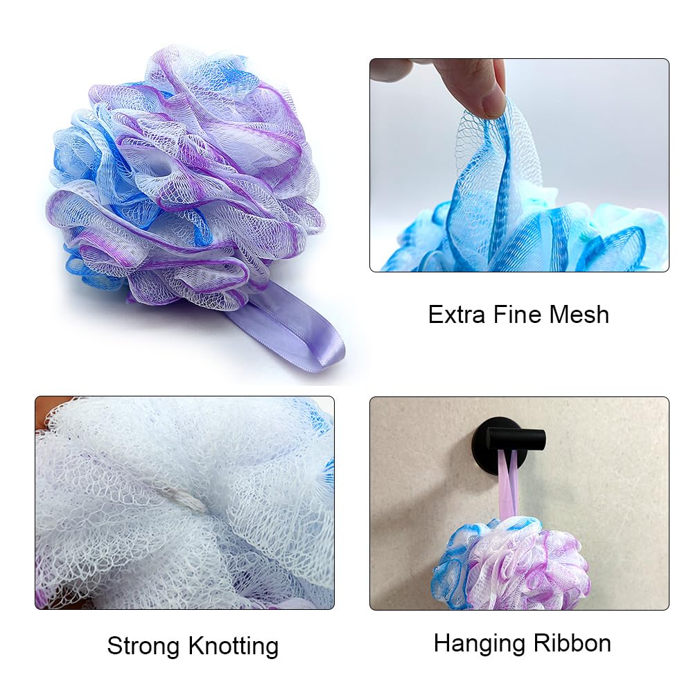 Zooshine 4 Pack Bath Sponge for Shower, 75g Shower Sponge Exfoliating Cleaning Bath Loofa Body Scrubber Balls for Women Men Kids Washing
