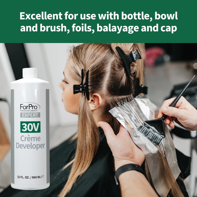 ForPro Expert 30 Volume Crème Developer for Hair Lightening, Gray Coverage & Color Deposit with Extra Lift, 32 Fl Oz