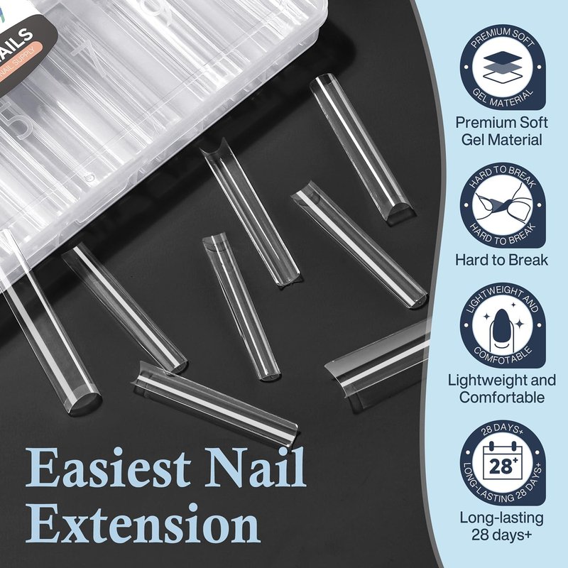 Luckyfairy 3XL No C Curve Square Acrylic Nail Tips, 120pcs Extra Long Straight Tapered Acrylic Gel Fake Nails, Matte Half Cover Clear Gelly Press on for Extension Manicure Home DIY 12 Sizes Gelly Tips
