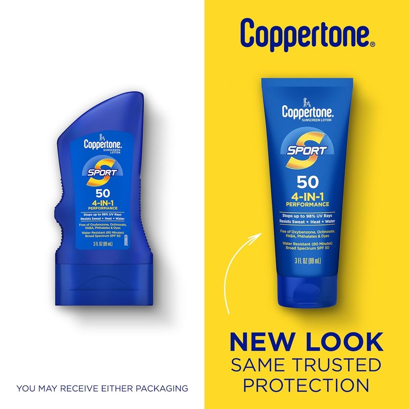 Coppertone Sport Sunscreen Lotion SPF 50 - Sweat & Water Resistant | Travel Size 3 Fl Oz, Pack of 6