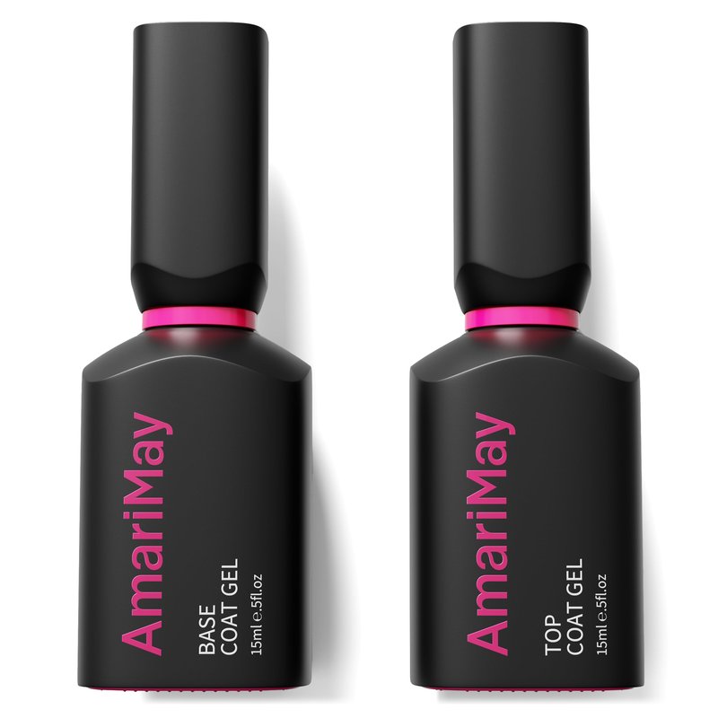 AmariMay Glossy Gel Top and Base Coat Set, 2 Pcs 15ml Clear Gel Nail Polish, Shine Finish and Long Lasting, Soak Off UV Light Cure for Nail Art DIY, Gift for Girls.