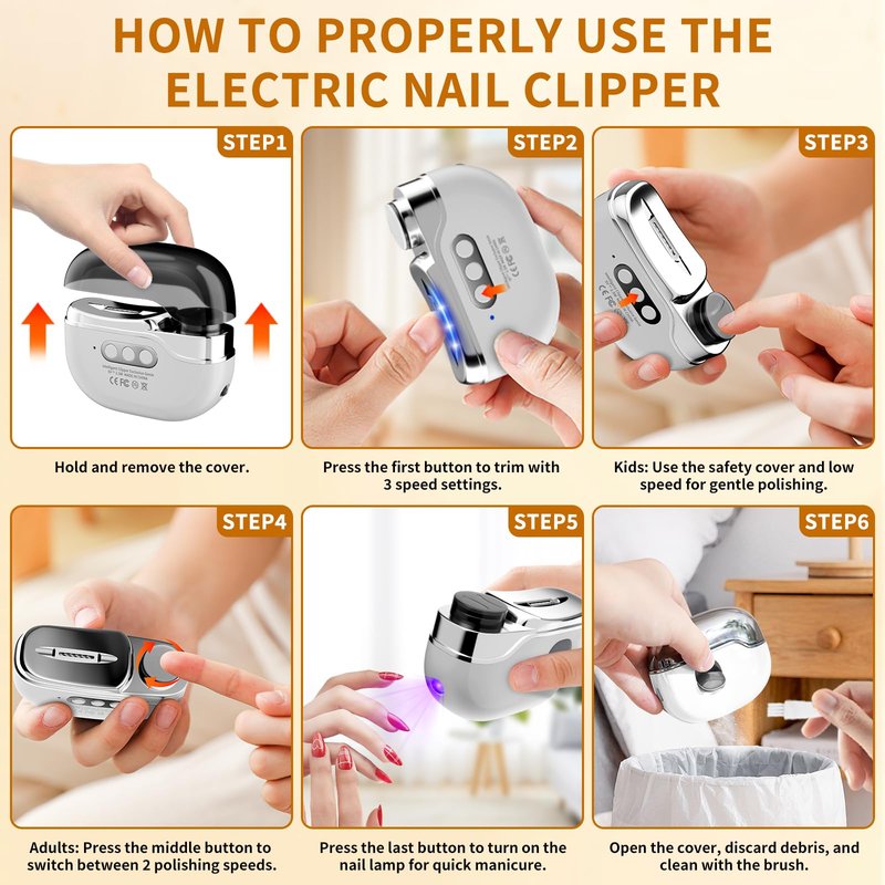 2026 New Electric Nail Clipper for Thick & Brittle Nails, 4-in-1 Rechargeable 3-Speed Nail Trimmer & Polisher with LED Light, Gel Nail Lamp & Storage, Ideal for Seniors, Adults & Kids, Fingers & Toes