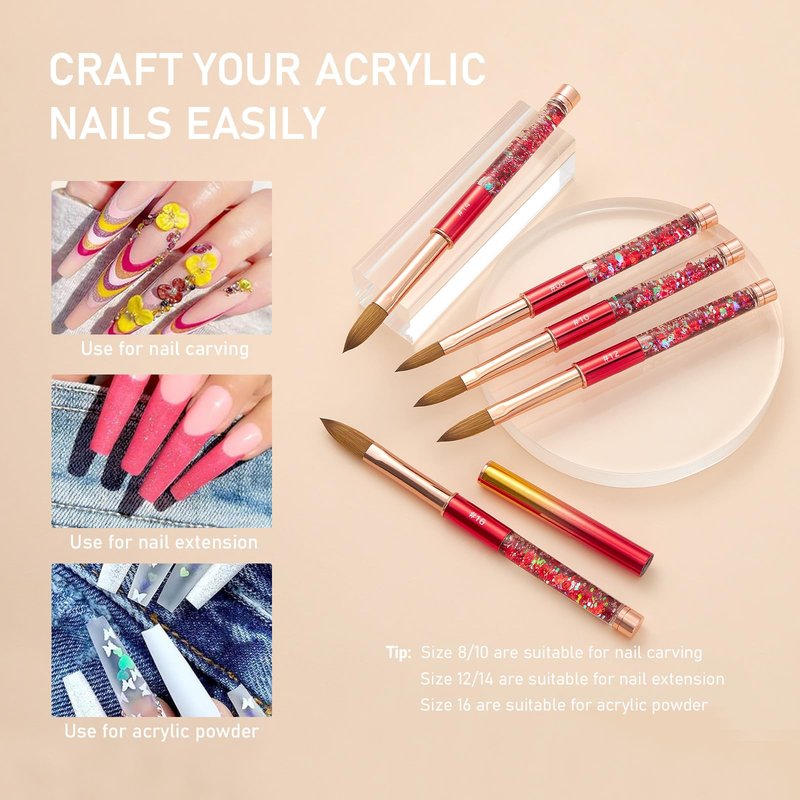 Acrylic Nail Brush Size 08, 100% Real Kolinsky Nail Brush for Acrylic Powder Application, Handmade Women Manicure Nail Extension Tool for Professional DIY Home Salon and Beginner