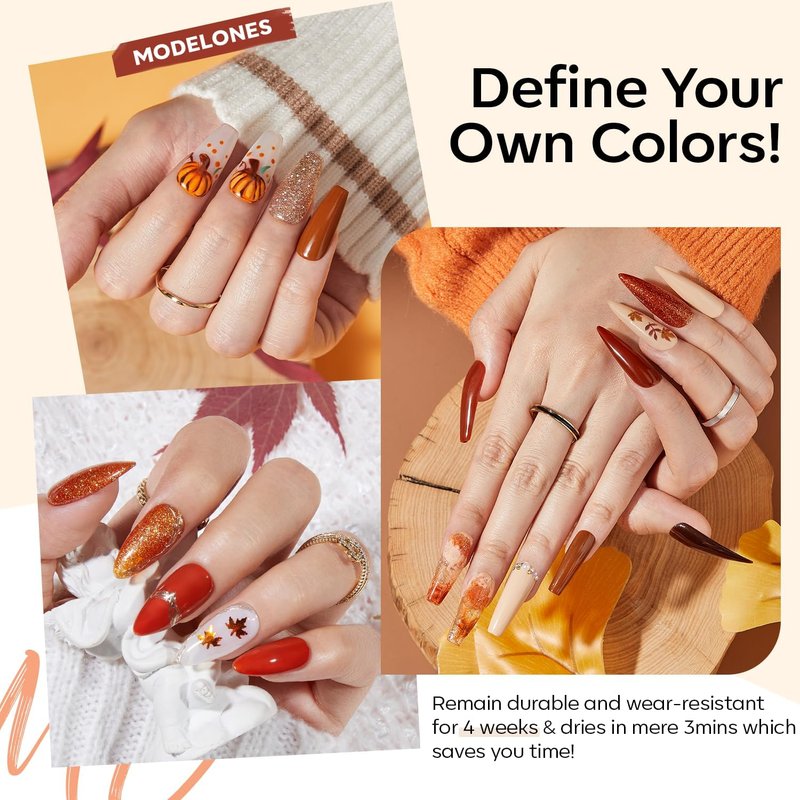modelones Gel Nail Polish Set, 6 Colors 2026 Winter Neutral Nude Brown Gel Polish Maroon Caramel Burgundy Champane Gold Glitter Nail Polish Cherry Mocha Soak OFF LED DIY Kit Gift