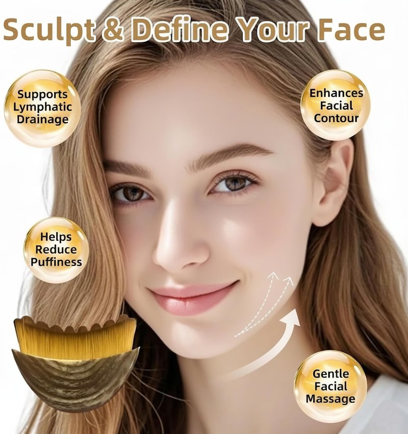 Ergonomic Lymphatic Contour Brush for Your Face – New Lymphatic Contour Face Brush for Depuffing, Facial Massage & Natural Face Sculpting, Soft Bristle Curved Design for Daily Facial Care.