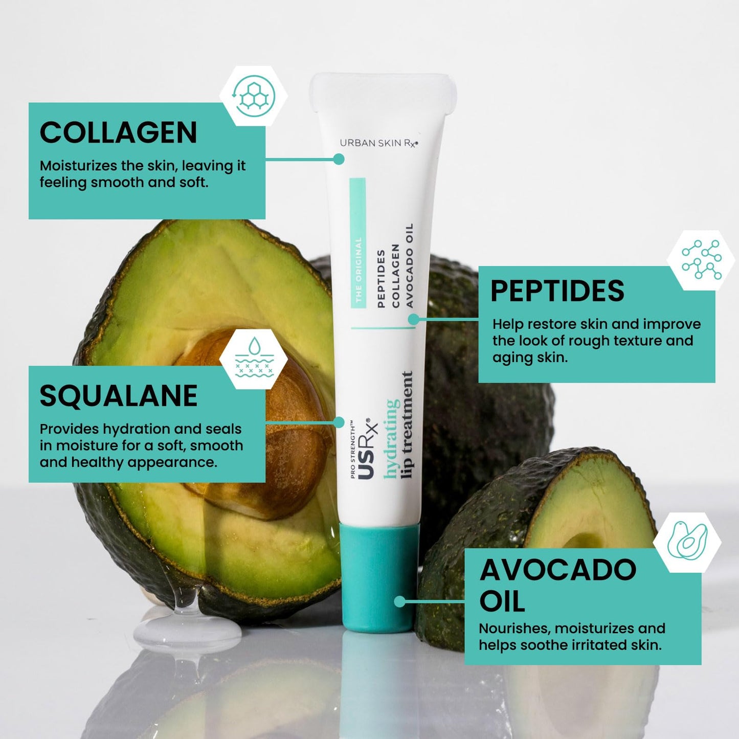 Urban Skin Rx® Pro Strength Hydrating Collagen & Peptides Daily Lip Treatment, Non-Sticky, Ultra-Moisturizing Balm, Smooths, Softens & Plumps Dry & Chapped Lips, Clear, 0.31 Oz (Packaging May Vary)