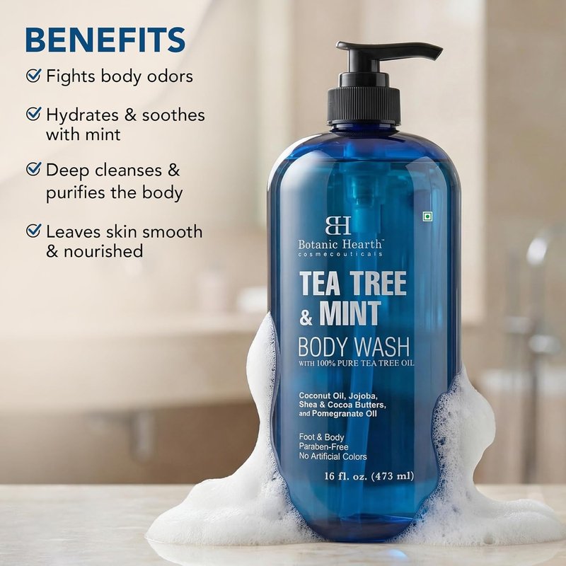 Botanic Hearth Tea Tree & Mint Body Wash - Refreshing Moisturizing Cleanser for Daily Use, 16 fl oz