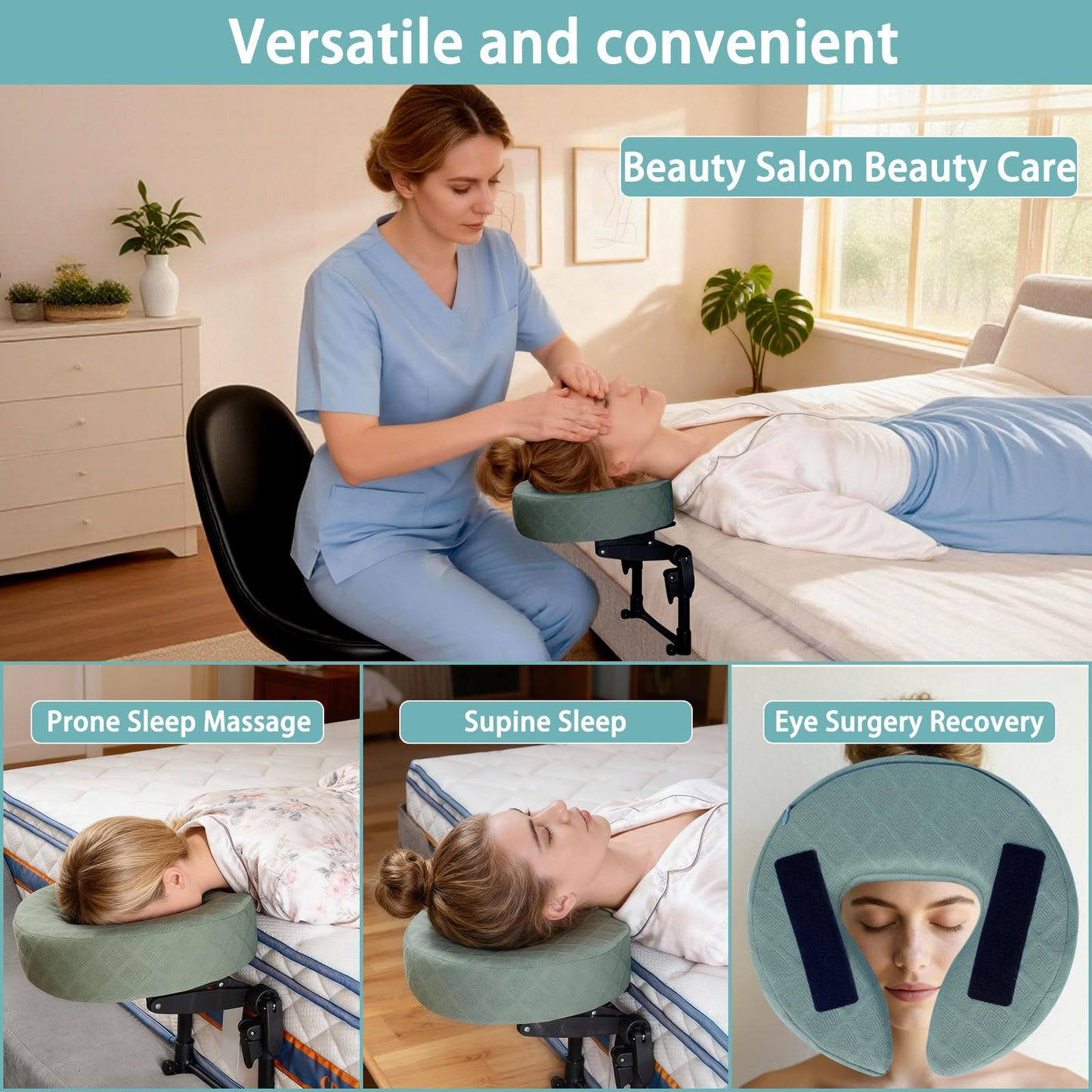 Veuverig Massage Headrest for Bed,Adjustable Face Down Pillow After Eye Surgery Vitrectomy,Massage Head Rest for Bed at Home Mattress,Portable Massage Pillow Face Cradle