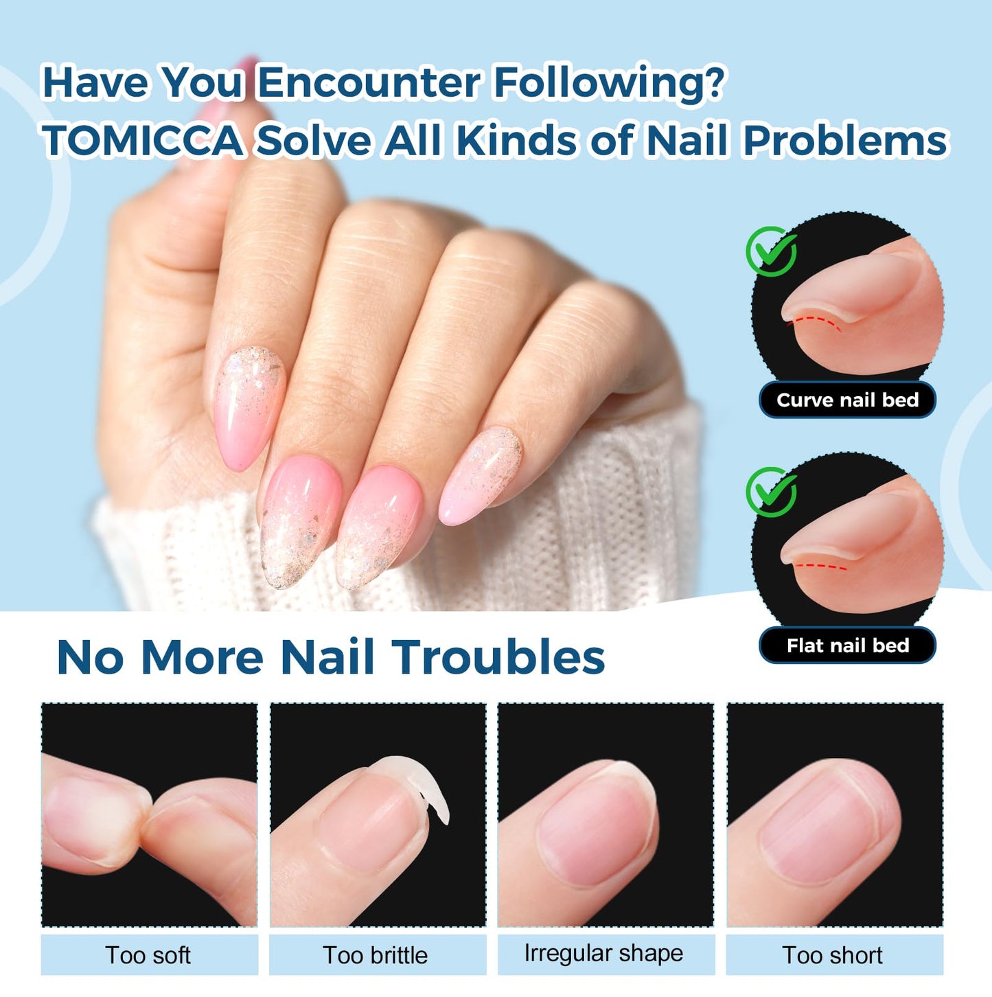 TOMICCA Short Almond Nail Tips - 240pcs 15 Sizes Soft Gel Tips, Half Matte Pre-Shaped Full Cover Clear Fake Nails, Acrylic Press on Nails for Extension, Beginners and Professional Salon