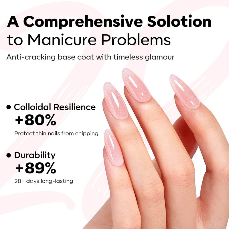 modelones Builder Rubber Gel Base Coat for Nails, Nude Pink Glitter Rubber Base Gel Nail Polish for Strengthen Apex Building Extension Protect Weak Nails Long Last U V Manicure Gift for Women