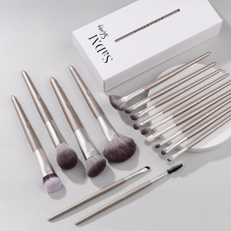 Makeup Brush Set (15 Pieces) - Includes Foundation, Powder, Concealers, Highlighter, Contour, Eye Shadows & Blush Makeup Brushes - Face & Eye Make Up Brushes with Synthetic Bristles