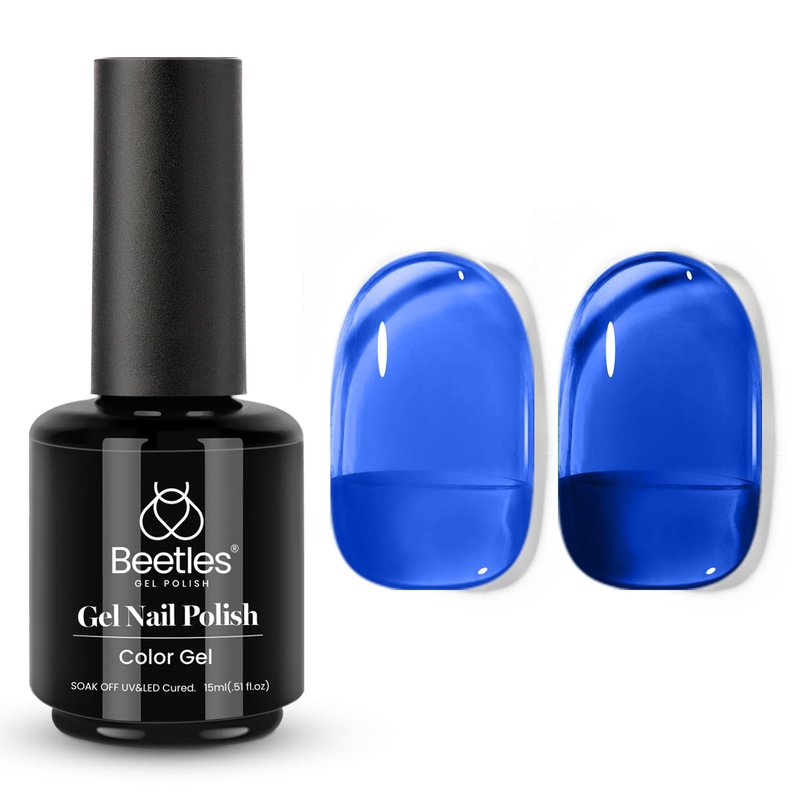 Beetles Blue Gel Nail Polish, 15ML Deep Blue Jelly Gel Polish Sheer Translucent Effect Neutral Nail Polish Soak Off UV Abyssal Secrets Series French Nail Art Manicure Salon Gift for Women