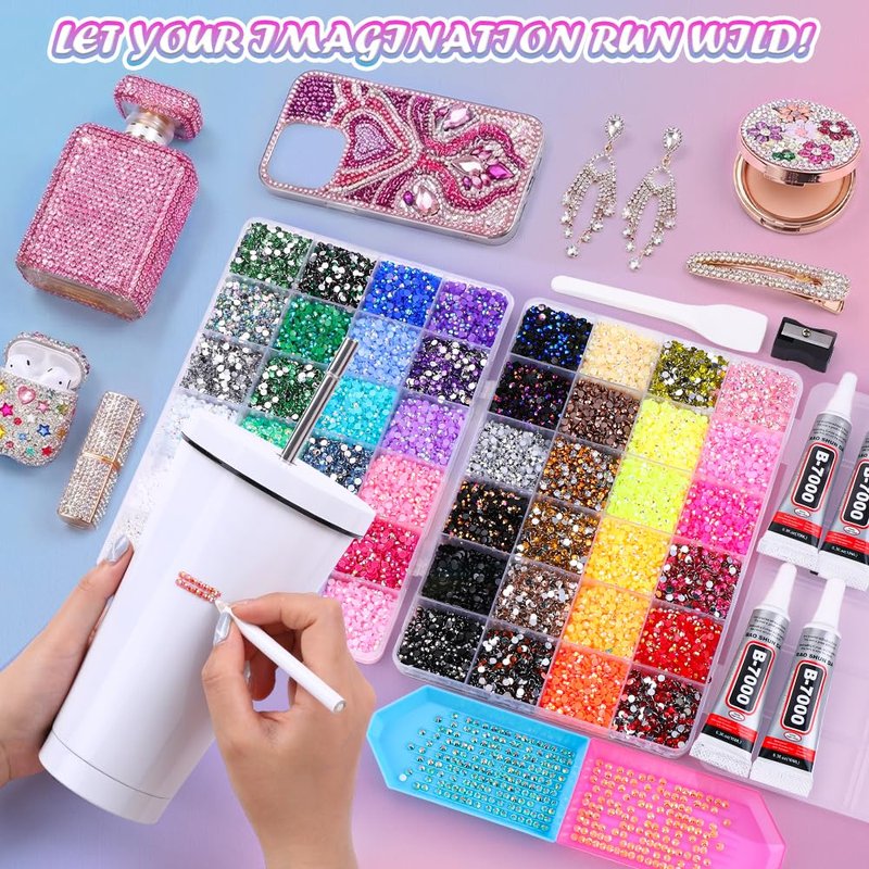 JOICEE 48000Pcs Resin Jelly Rhinestones for Bedazzling, 48 Colors 3mm Colorful Flatback Rhinestones Gems for Nails Face Makeup Tumblers DIY Jewelry Crafts