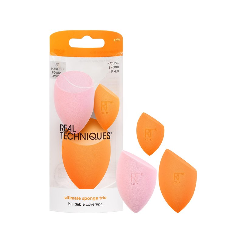 Real Techniques Ultimate Makeup Sponge Trio, Makeup Blending Sponges, For Liquid, Cream, & Powder Products, Powder & Foundation Sponges, Mini Makeup Sponge, Latex-Free Foam, Travel-Friendly, 3 Count