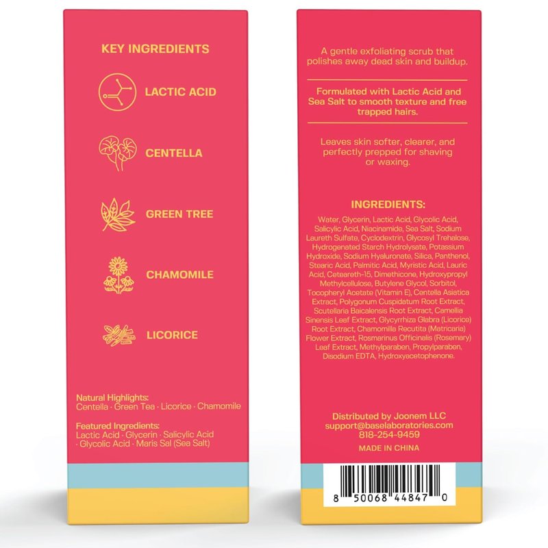 Base Laboratories Ingrown Hair Exfoliating Body Scrub - AHA+BHA Formula for Keratosis Pilaris - 3oz