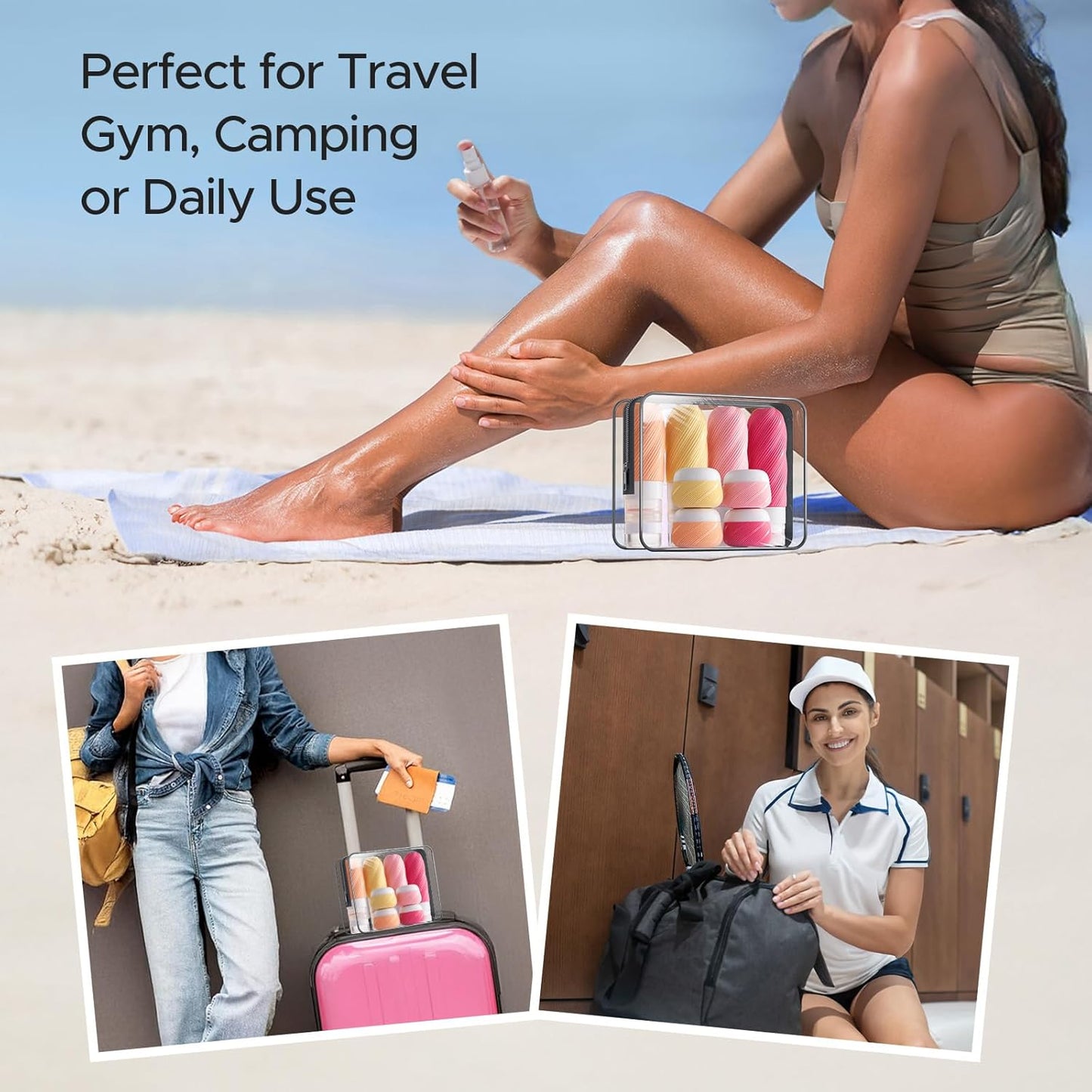 Travel Bottles - 23 Pack TSA Approved Leak-Proof Toiletry Containers | Silicone Squeezable Bottles in Clear Bag, Pink