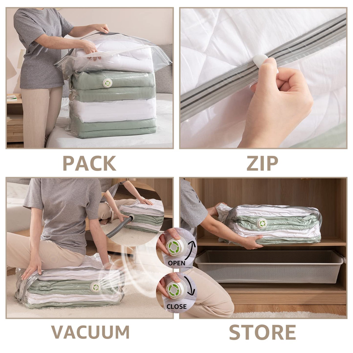 LEVERLOC 6 Pack Vacuum Storage Bags, Extra Large Cube (40x28x18x18 Inch), Vacuum Seal Bags for Comforters Pillows Blankets Bedding Clothing, Space Saving Organizer