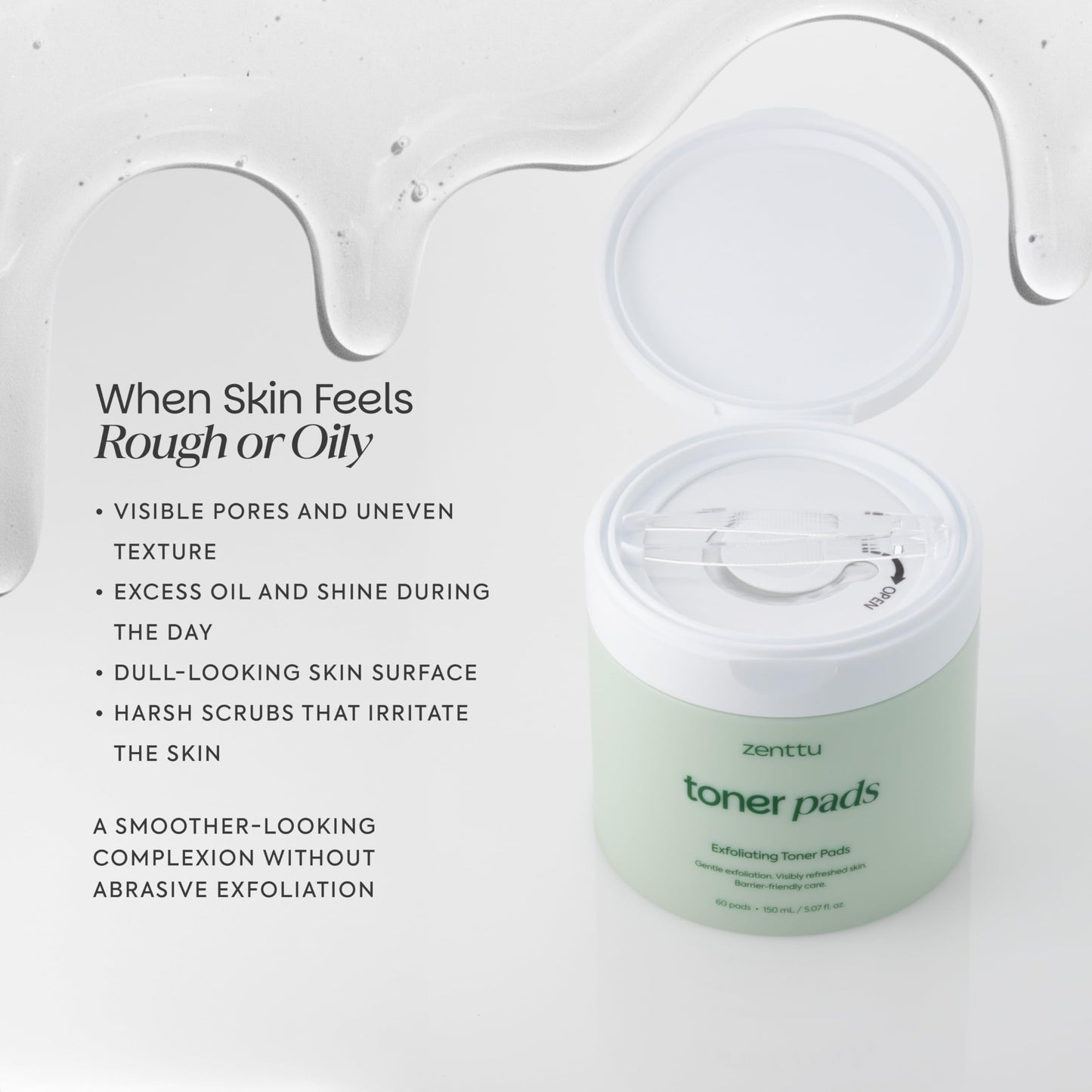 ZENTTU Korean Toner Pads for Pore Refining and Texture Smoothing with LHA and Ferments, Gentle Exfoliating Pads for Face Oil Balance | 60 Count