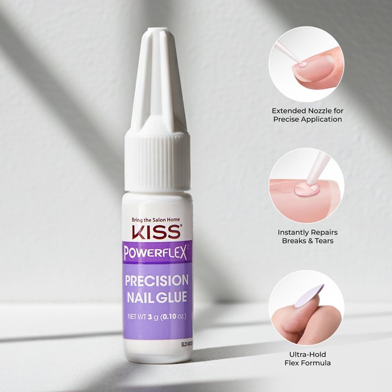 KISS Powerflex Precision Nail Glue, Instant Drying Nail Adhesive Bonds In Seconds, Ultra Hold Flex Formula, Point Tip Nozzle For Perfect Application of Artificial Nails & Natural Nail Repair, 0.10 Oz.
