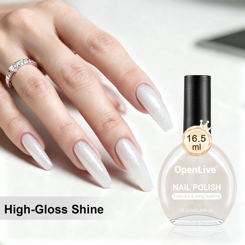 OpenLive 16.5ml White Glitter Nail Polish - Quick Dry, Long Lasting Shine for DIY Nail Art