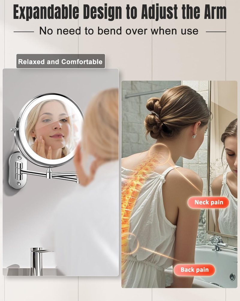 Skiennix 30X/1X Wall Mounted Makeup Mirror - 8'' Double-Sided, Rechargeable, Touch Dimmable, 360° Rotation
