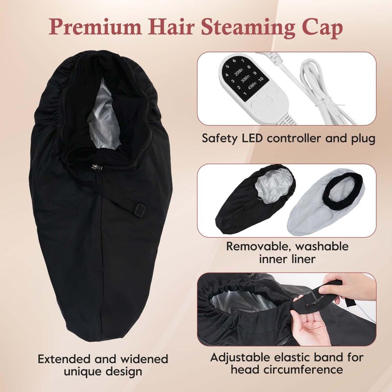 Heat Cap for Deep Conditioning-Hair Steamer for Natural & Thick Hair with 10-Level Temp Control 3 Timer Settings, Fast Heating Thermal Steam Cap for Home Hair Mask & Oil Treatments