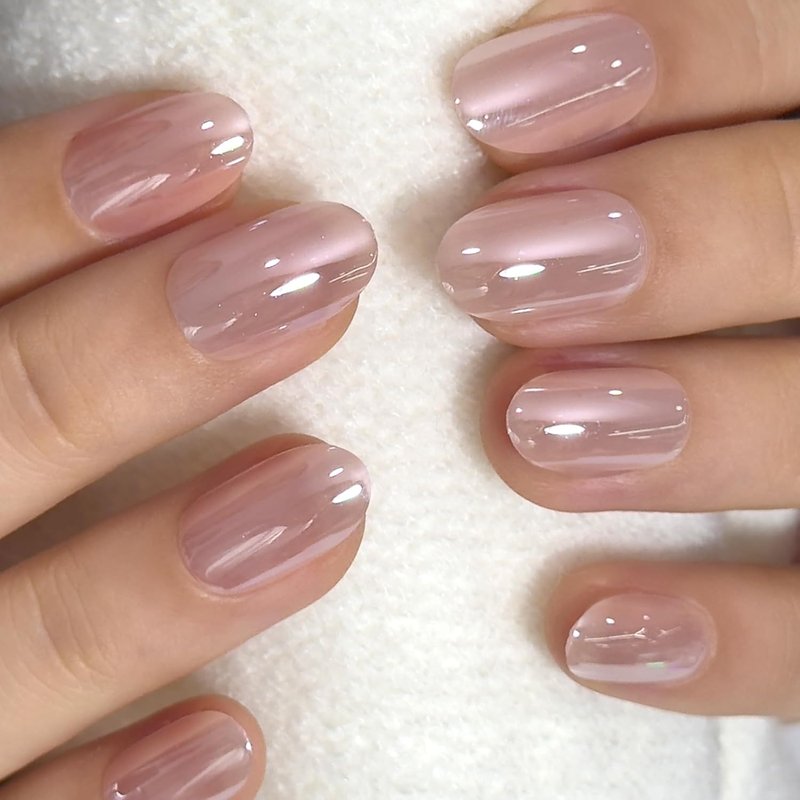 CurvLife Oval Press On Nails - Soft Gel Champagne Pearl | Salon Quality, Long Lasting Daily Nail Tips for Women