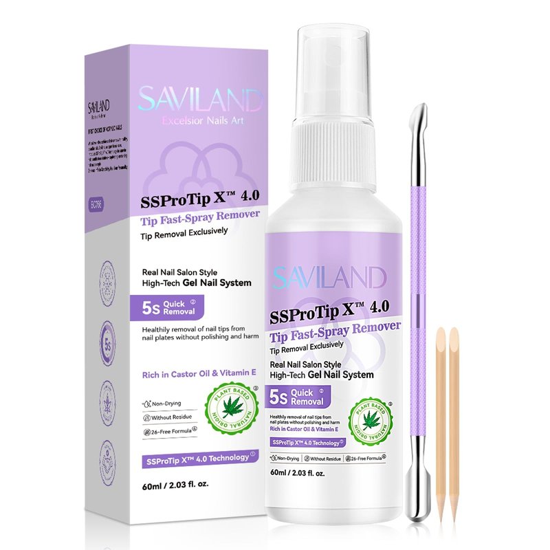SAVILAND Nail Glue Remover Spray: 60ml Quick Removal for Solid Nail Glues Gel | Gel Nail Glue Removal | Odorless No Acetone Castor Oil VE 5s Fast Remover Easy Home Use