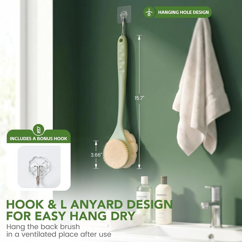 Back Scrubber for Shower - 15.7" Loofah with Handle | Curved Long Brush for Clean Back & Hard-to-Reach Areas