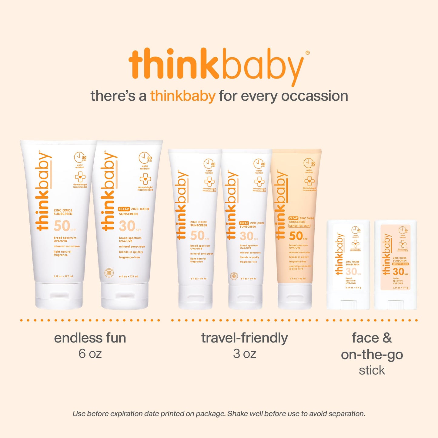 Thinkbaby SPF 50+ Baby Sunscreen, 3 Oz. – Safe, Natural Mineral Sun Cream for Babies - Water Resistant, Broad Spectrum UVA/UVB Sun Protection – Vegan Sunscreen for Kids