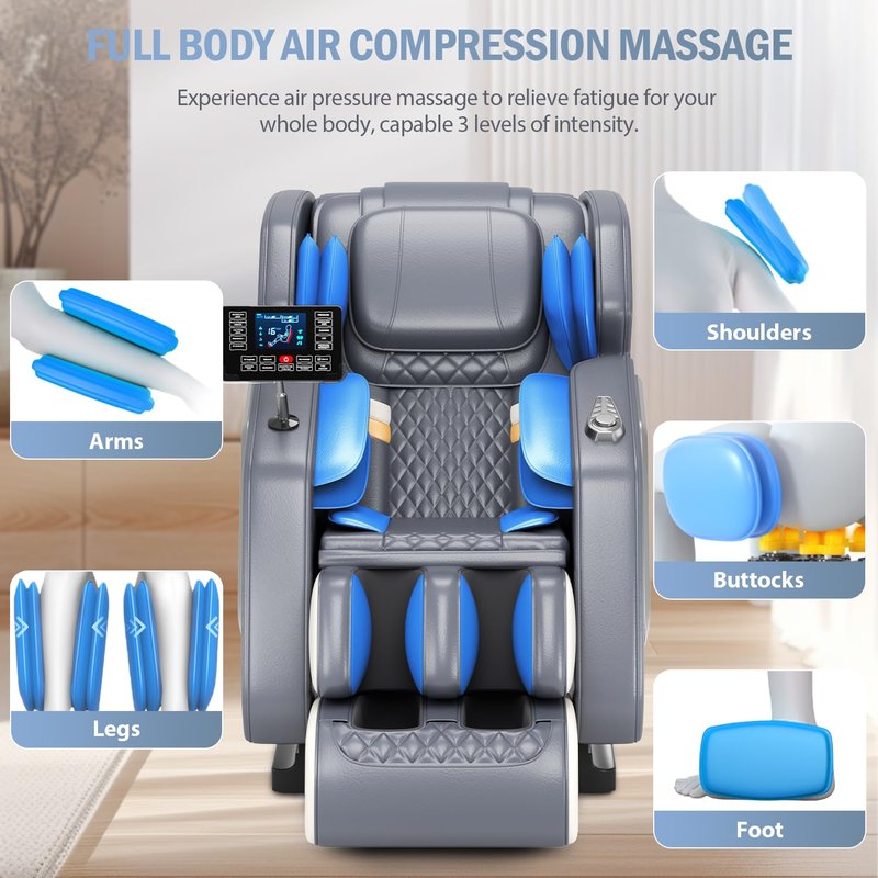 AOVOJRM Massage Chair Full Body- Zero GravityMassage Recliner with Air Pressure, 10 Fixed Massage Rollers, Heating, Foot Roller, Bluetooth Speaker for Home Office, for mom/dad (White)
