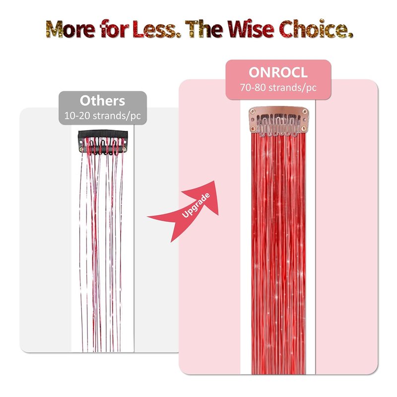 ONROCL Hair Tinsel Extensions - 12 Pcs 24 Inch Colorful Glitter Clips for Festival & Party Looks