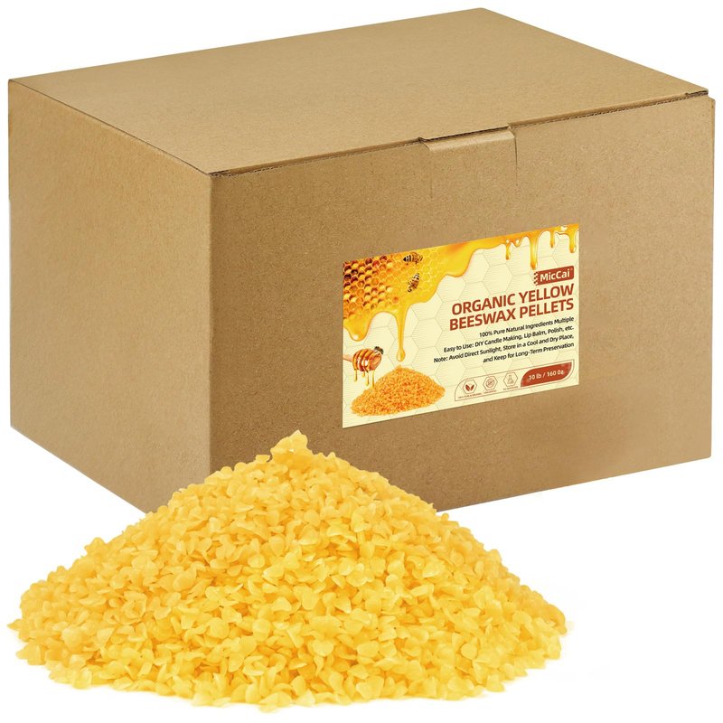 MicCai Yellow Natural Beeswax Pellets 10LB, Organic Beeswax, Beeswax for Candle Making, Body, Skin Care DIY, Lip Balm, Soap and Lotion Making Supplies
