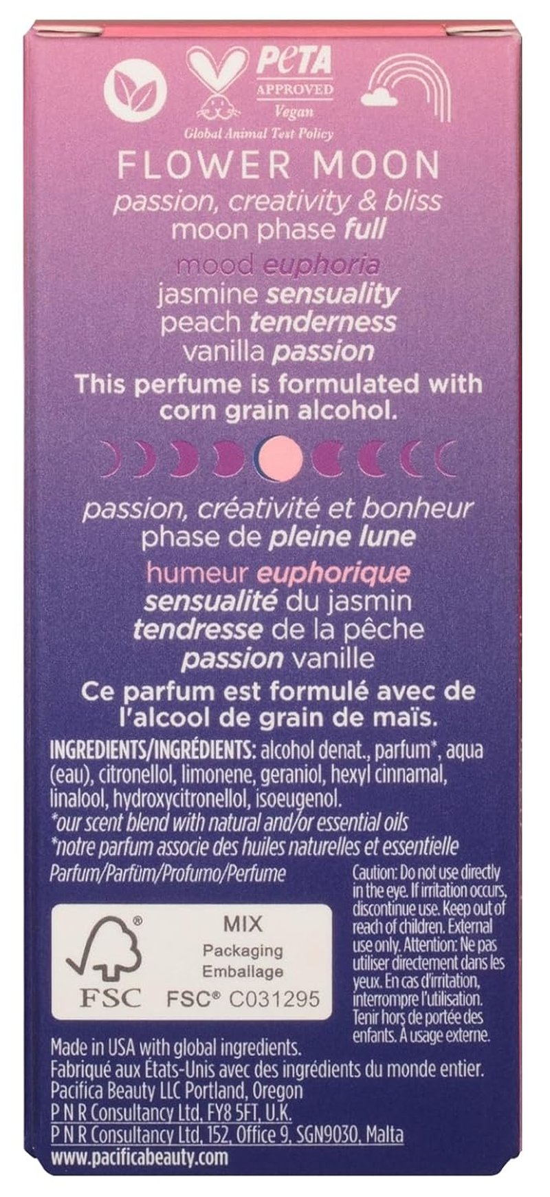 Flower Moon Spray Perfume - Jasmine, Peach & Vanilla Scent - Clean, Vegan | 1 fl oz