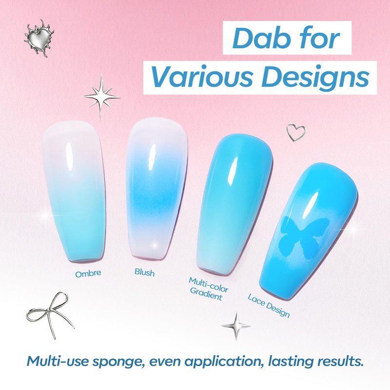 modelones Gel Nail Polish Kit White French Jelly Pink Winter Blue Ocean Gel Polish Set with 10 Pcs Nails Sponge for Ombre & Stickers, 4 Colors Gel Mini Salon Home DIY Trend Manicure Gift for Women