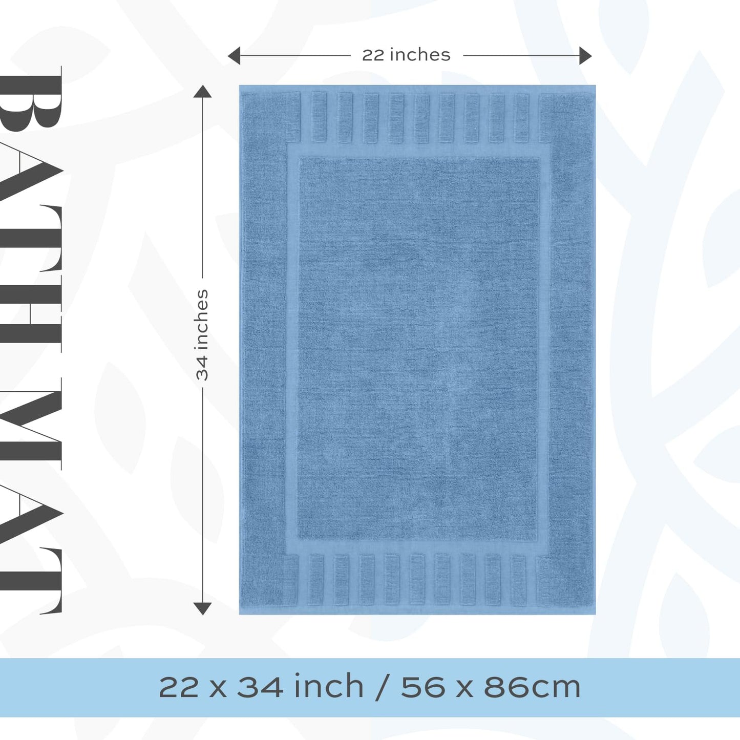 White Classic Luxury Bath Mat Floor Towel Set - Absorbent Cotton Hotel Spa Shower/Bathtub Mats [Not a Bathroom Rug] 22"x34" | 2 Pack | Light Blue