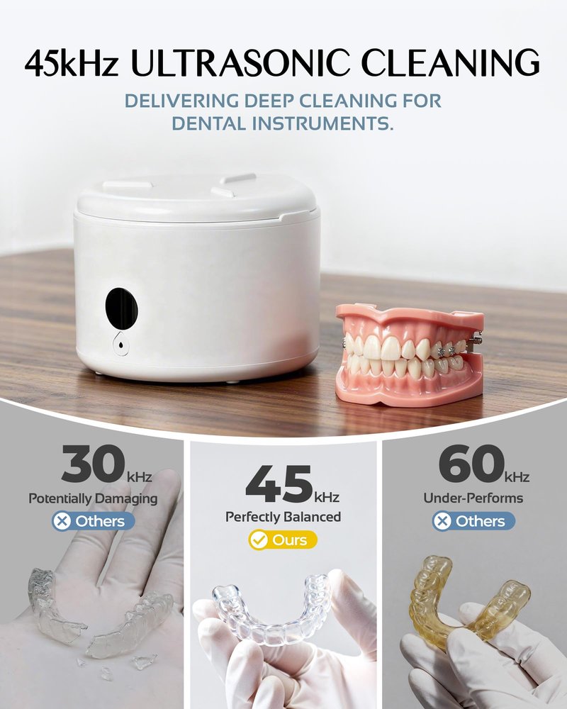 Joynox 45khz Ultrasonic Denture Cleaner Machine, Dental Cleaning Pod with 4 Timed Cleaning Modes & Digital Timer, Mouthguard Cleaner for Dentures, Aligners, Mouth Guards, Night Guards